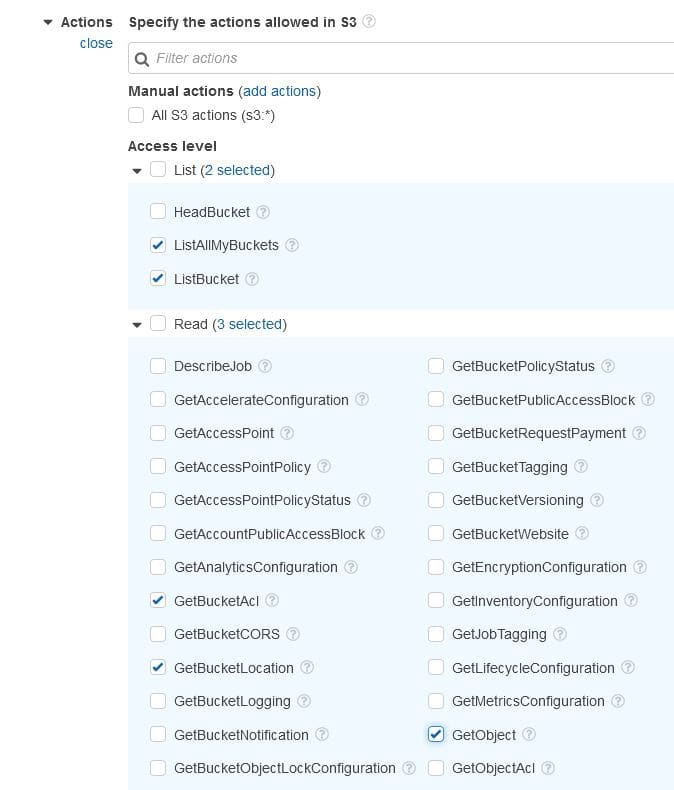 S3 to SQL Server: selecting the required parameters for policy